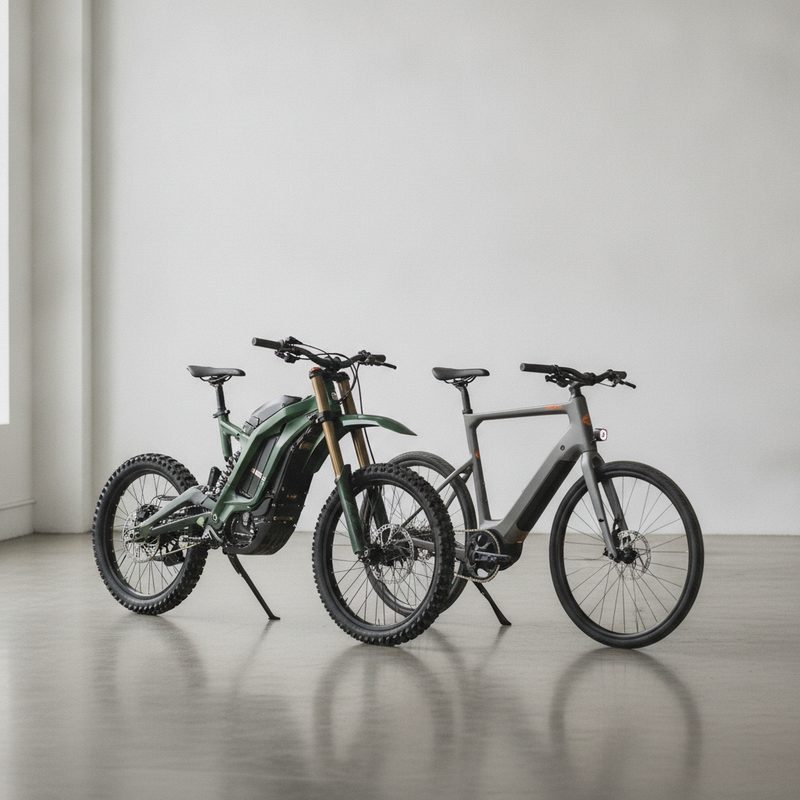 Electric dirt bike and e-bike compared side by side